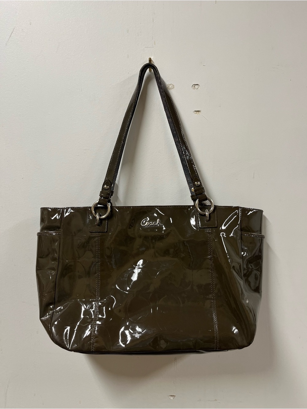 Coach Glossy Patent Tote in Olive